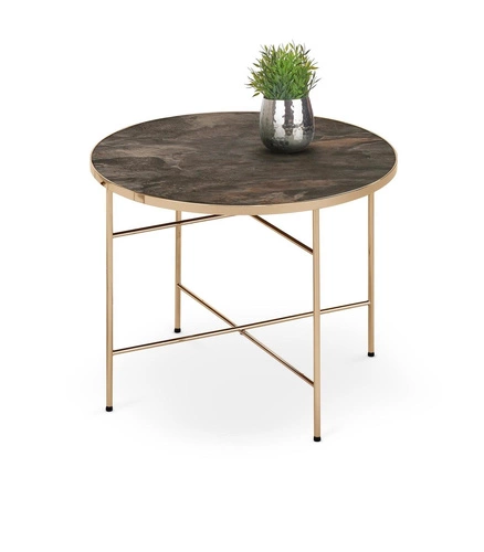 Stolik kawowy Azella okrągły szklany marmur złoty glamour 60 cm do salonu Intesi