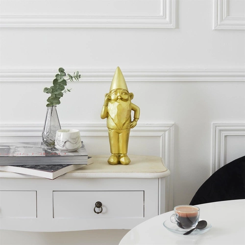 Figurka dekoracyjna Gnom Star złota 33 cm nowoczesna do ogrodu i salonu na prezent