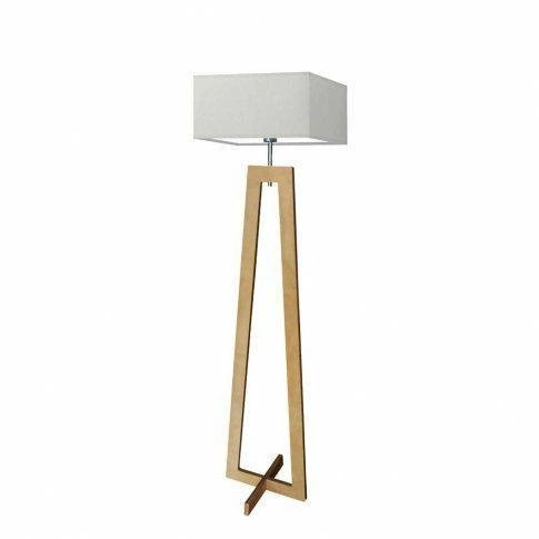 Lampa stojąca do salonu JAWA nowoczesna drewniana z jasnoszarym abażurem Lysne 138 cm