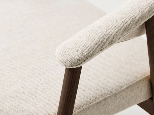 Krzesło tapicerowane Klen beżowe dębowe z podłokietnikami do jadalni i salonu skandynawskie