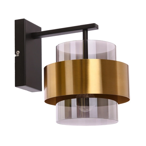Kinkiet Spiega lampa czarny+mosiężny  1x60W E27 klosz dymiony