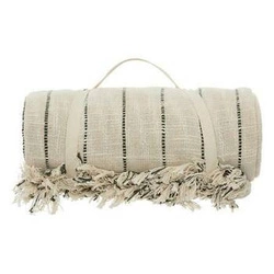 Narzuta bawełniana na łóżko Luisa 240x260 beżowa z frędzlami nowoczesna Atmosphera