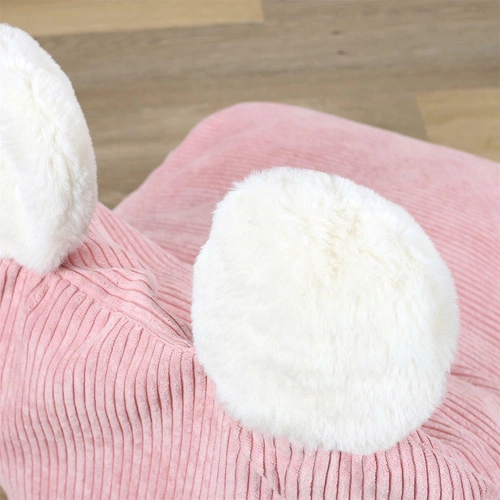 Pufa dla dzieci Lievre różowa sztruksowa z uszami do pokoju dziecka nowoczesna Intesi 55 cm