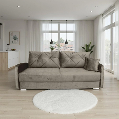 Sofa rozkładana Urduna brązowa z funkcją spania i pojemnikiem do salonu skandynawska