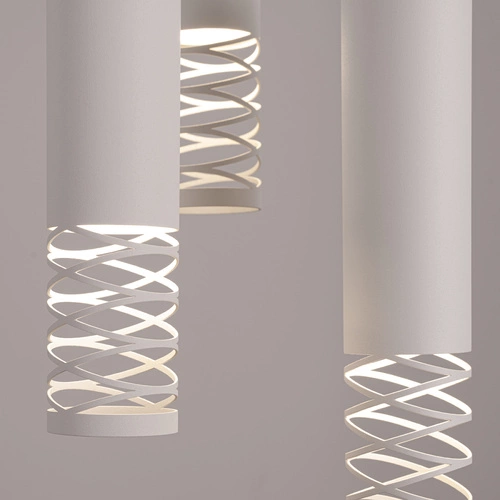 Nowoczesna lampa wisząca LAMI 3P biały metal do salonu i kuchni spiralny design