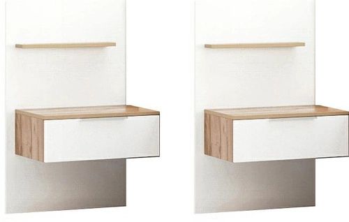 Zestaw 2 szafek nocnych z szufladą 50 cm białe, dąb, nowoczesne wiszące Intesi