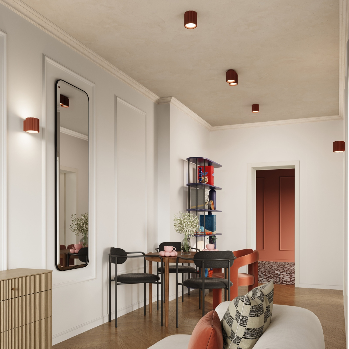 Plafon sufitowy nowoczesny AURA 2 czerwony okrągły do salonu i kuchni aluminium