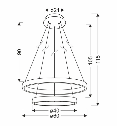 Lampa wisząca Hashim 60+40cm złoty 22W+34W LED kryształki bezbarwne