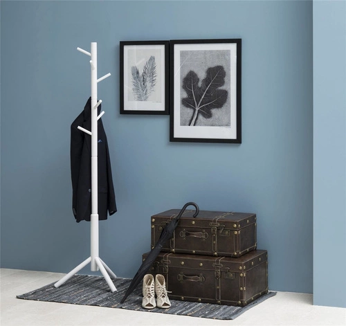 Stojący wieszak do przedpokoju Bremen biały drewniany 7 haczyków styl prowansalski Actona