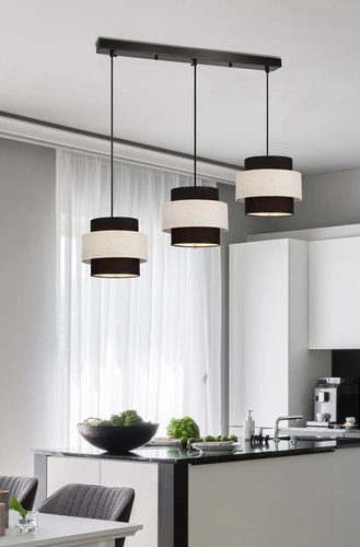 Lampa wisząca Benta czarna z rattanem 3-punktowa regulowana do salonu i jadalni