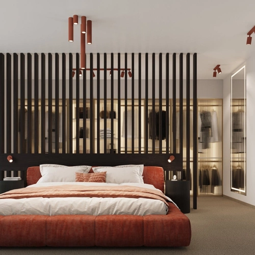 Plafon sufitowy KARBON 3P czerwony minimalistyczny do salonu i sypialni ruchomy klosz