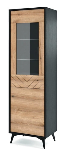 Witryna na książki do salonu Fargo loftowa drewniana w jodełkę z funkcją push to open Intesi