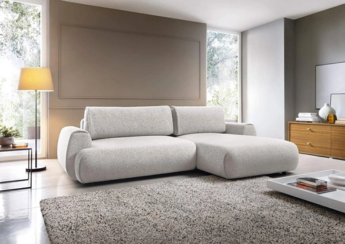 Narożnik z funkcją spania do salonu Ljung prawy szary nowoczesny z pojemnikiem Intesi