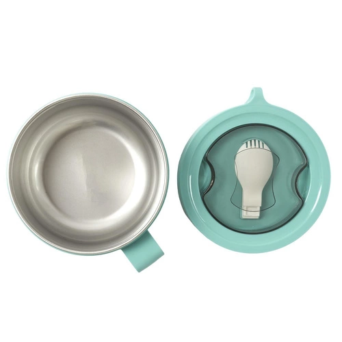 Lunchbox okrągły Intesi niebieski z widelcem, pojemnik na lunch do szkoły i pracy, łatwe czyszczenie