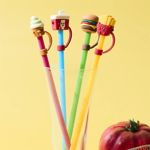 Intesi zestaw 4 kolorowych słomek do napojów Fast Food wielorazowych 24 cm