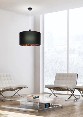 Lampa wisząca Long czarna z abażurem złotym do salonu regulowana nowoczesna 30 cm