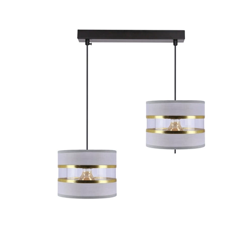 Lampa wisząca PANDY czarny 2x40W E27  abażur szary+złoty