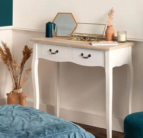 Konsola Chrysa biała z szufladami do przedpokoju prowansalska drewniana 87 cm Atmosphera