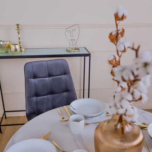 Krzesło do jadalni Pilo szare welurowe tapicerowane glamour na złotych nogach Intesi