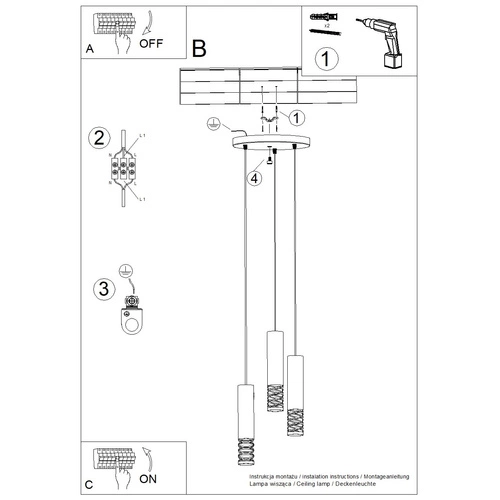 Nowoczesna lampa wisząca LAMI 3P biały metal do salonu i kuchni spiralny design