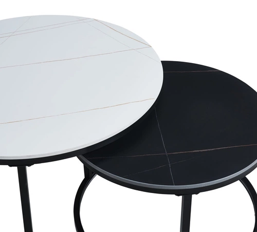 Zestaw 2 okrągłych stolików kawowych Silas do salonu nowoczesny ceramika biały/czarny 80/60 cm