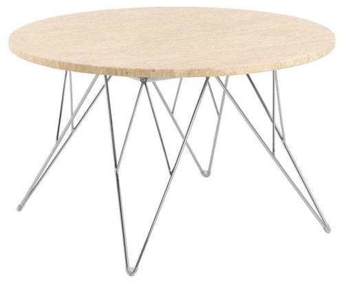 Stolik kawowy Prunus okrągły 80 cm trawertyn glamour chrom nowoczesny do salonu