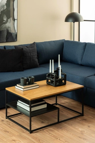 Stolik kawowy Gila 90x60 cm prostokątny dębowy z półką loftowy do salonu Actona