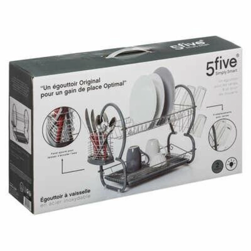 Ociekacz do naczyń dwupoziomowy stal nierdzewna na blat z tacą na sztućce 5five simply smart