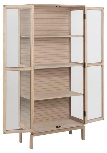 Regał na książki Linley dąb bielony z witryną szklaną, drewniany skandynawski do salonu Actona