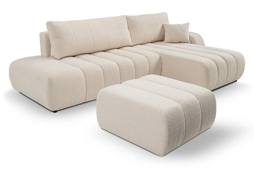 Nowoczesny narożnik z funkcją spania Hobro prawy beżowy do salonu z pojemnikiem