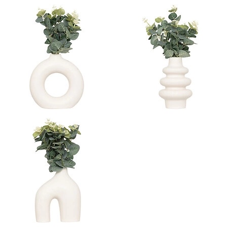 Biały wazon dekoracyjny Suza koło ze sztucznym eukaliptusem do salonu nowoczesny 37cm