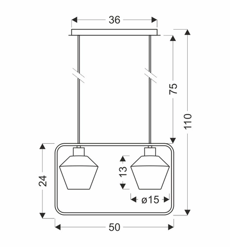 Lampa wisząca Niko czarny 2x40W E27  klosz bezbarwny karbowany