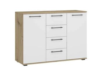 Komoda Harald z szufladami dąb artisan biała nowoczesna do salonu i sypialni 116 cm