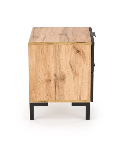 Szafka nocna Intesi Meunier 40 cm, loftowa, dąb craft/czarny, z szufladami