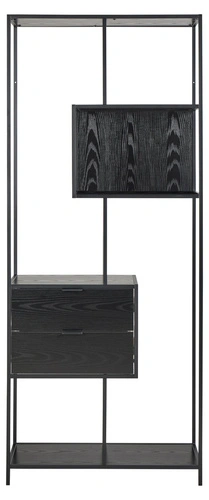 Regał na książki Seaford II loftowy z 2 szufladami czarny jesion