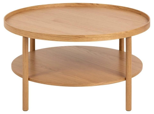 Stolik kawowy Banbury okrągły 80cm dębowy z półką nowoczesny skandynawski do salonu Actona