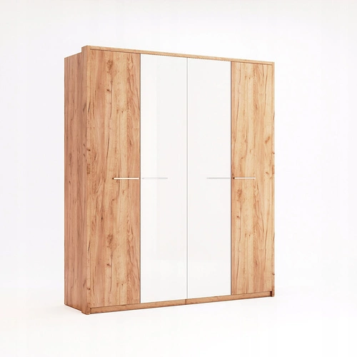 Szafa 4-drzwiowa Madera dąb/biały z połyskiem nowoczesna do sypialni z półkami