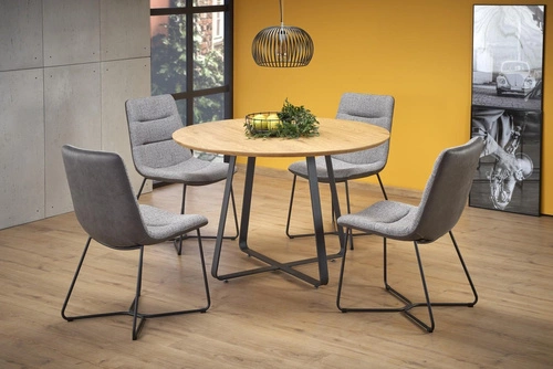 Stół okrągły do jadalni Perol 120 cm nowoczesny loft dąb złoty czarne nogi Intesi