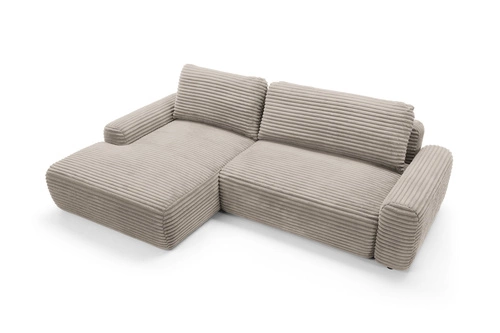 Nowoczesny narożnik z funkcją spania Domle lewy sztruksowy beżowy do salonu z pojemnikiem