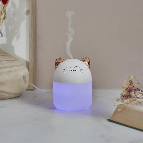 Nawilżacz powietrza Intesi Kot LED biały nowoczesny do pokoju dziecięcego i salonu