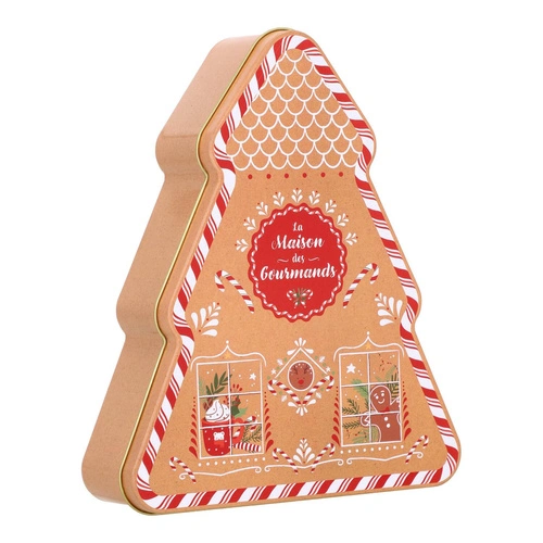 Intesi metalowe pudełko ozdobne choinka jasny brąz dekoracyjne do salonu 19 cm