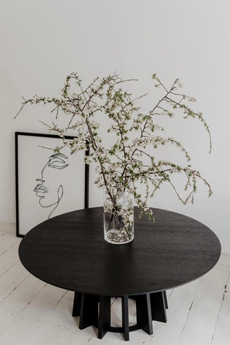 Stolik kawowy okrągły TAVLE czarny dąb 100 cm nowoczesny drewniany do salonu NORDIFRA