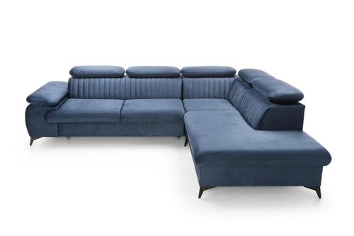 Narożnik z funkcją spania Lund L prawy nowoczesny granatowy do salonu z pojemnikiem