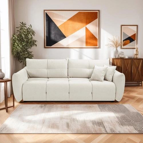 Sofa rozkładana 3 osobowa Bode biała z funkcją spania i pojemnikiem do salonu