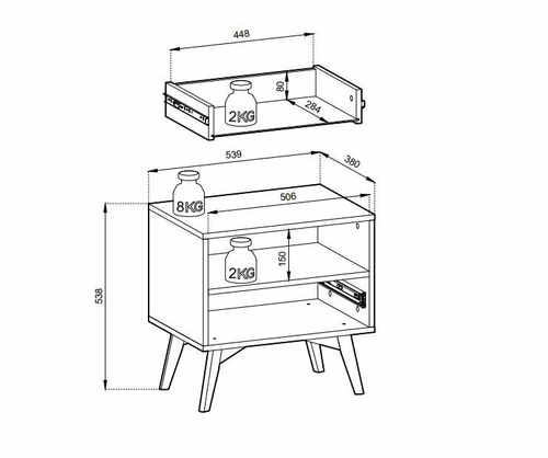 Szafka nocna Intesi Sage 54x38 cm w szałwiowym kolorze z jodełkowym frontem i złotymi uchwytami, styl boho glamour