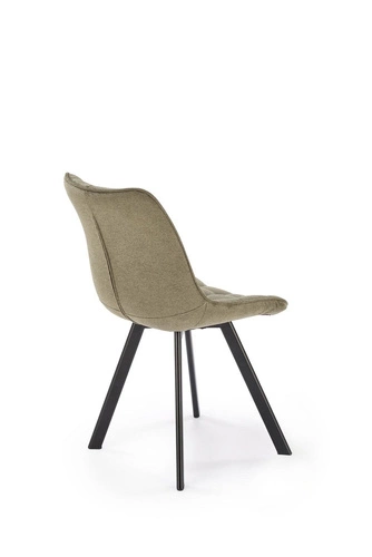 Krzesło tapicerowane Giselda oliwkowe do jadalni i salonu nowoczesne na czarnych nogach
