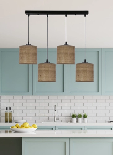 Lampa wisząca Legno czarny 15 4x40W E27  abażur orzechowy