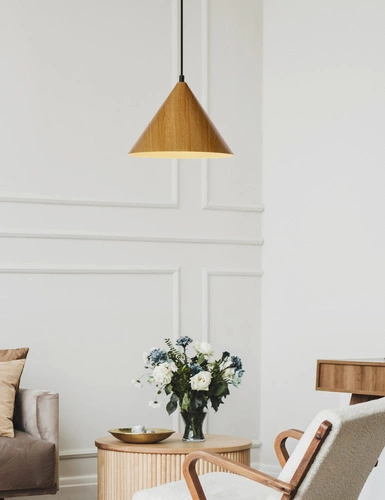 Lampa wisząca Dunca 25 czarny 1x40 E27  klosz jasny dębowy