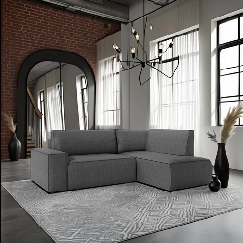 Narożnik z funkcją spania Molde L prawy sztruksowy szary do salonu z pojemnikiem
