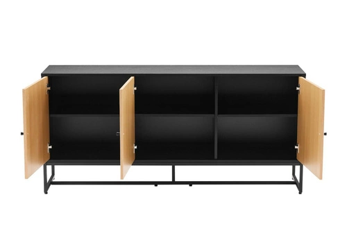 Komoda Clar 160 cm nowoczesna dąb i czarny z frontami w jodełkę na metalowych nogach do salonu